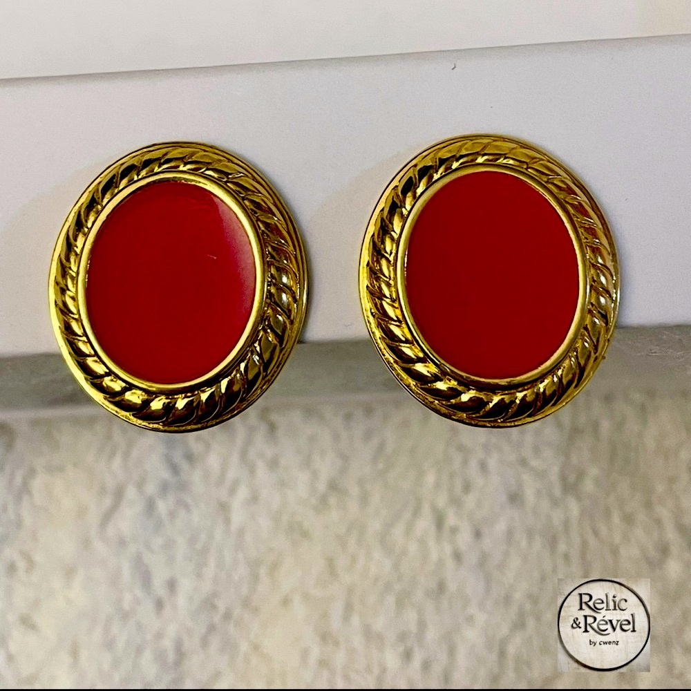 Vintage Monet Clip-On Earrings – Retro Red Glam!